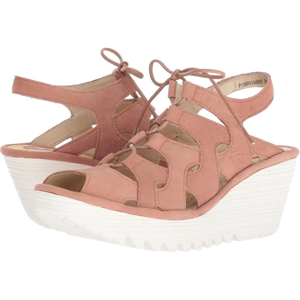 FLY London Women's Lace Up Wedge Sandal Rose Size 39 (8.5 US) YEXA916FLY Comfort